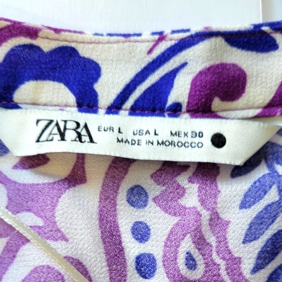 Zara Vibrant Purple Paisley Boho Long Sleeve V Neck Blouse with Beaded Sleeves - Picture 8 of 12